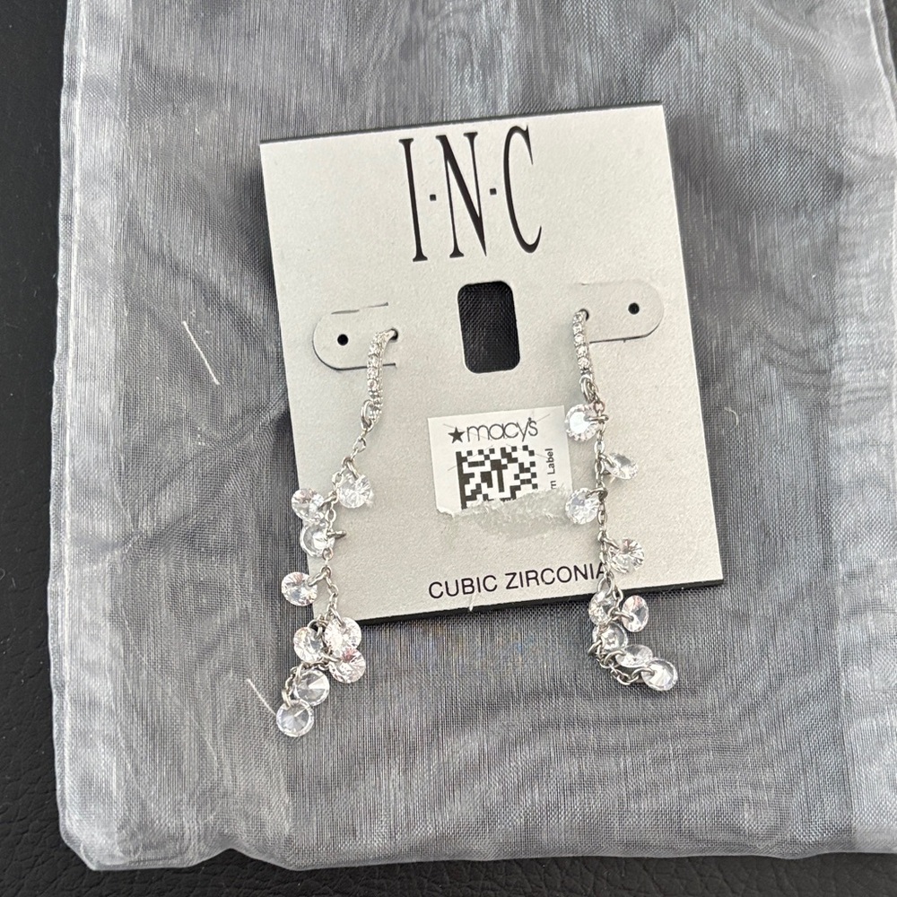 INC Silver Cubic Zirconia Drop Earrings